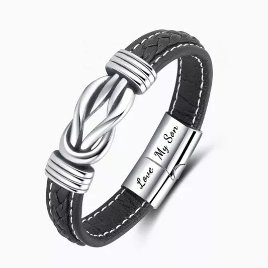 Mens 'Love My Son' Braided Leather Bracelet
