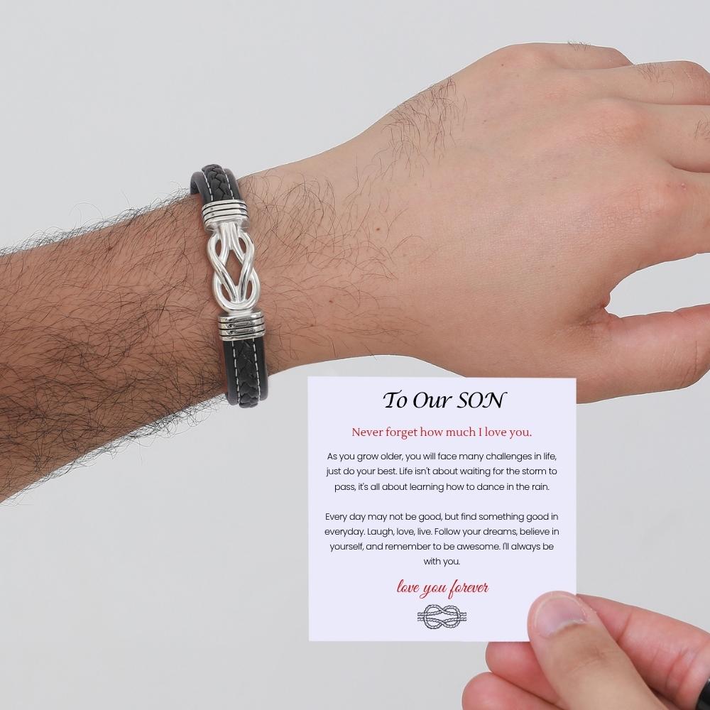 To Our Son – ‘Forever Linked Together’ Braided Leather Bracelet