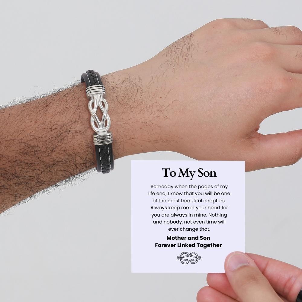 Mother and Son Forever Linked Together Braided Leather Bracelet