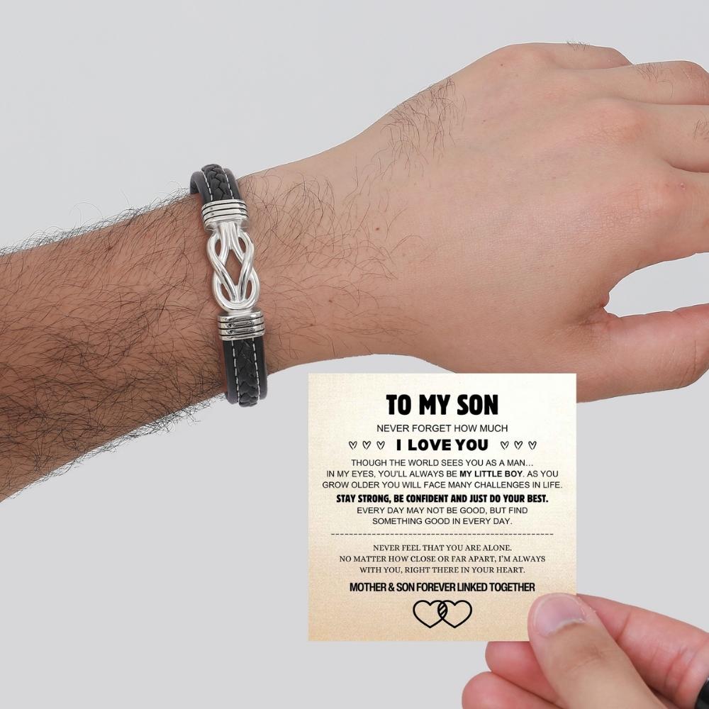 Mother and Son Forever Linked Together Braided Leather Bracelet