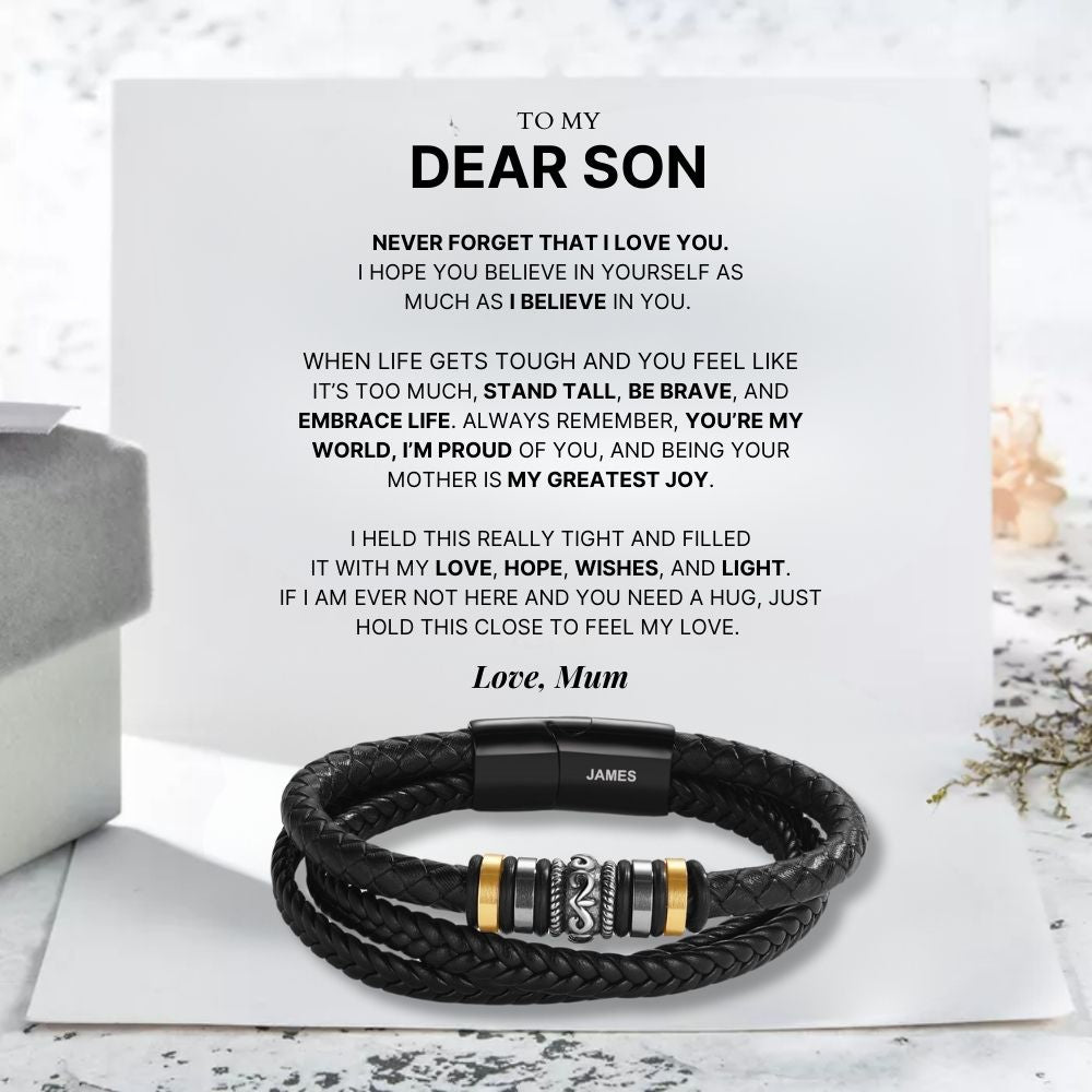 To My Dear Son – ‘Love You Forever’ Personalised Name Bracelet
