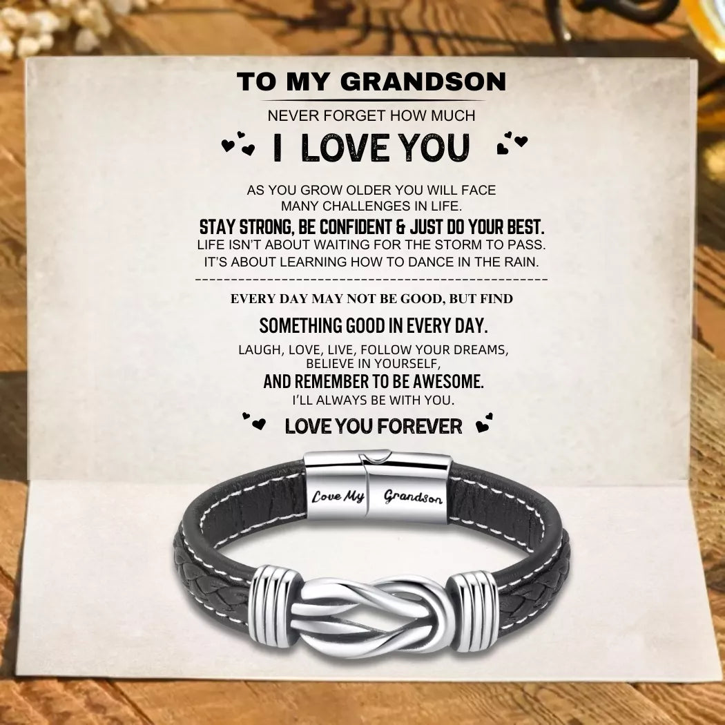 To My Grandson – Forever Linked Together Braided Leather Bracelet