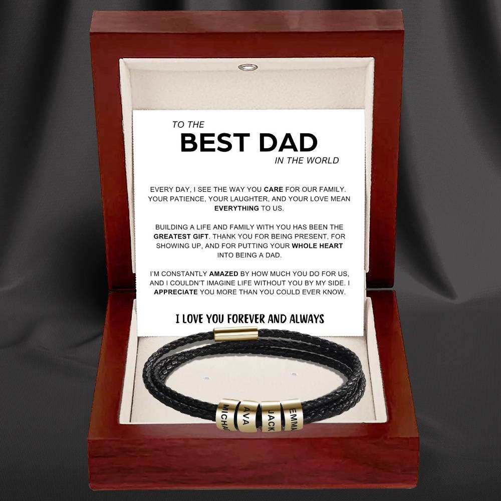 Best Dad In The World - Inner Circle Timeless Bracelet with Engraved Name Beads