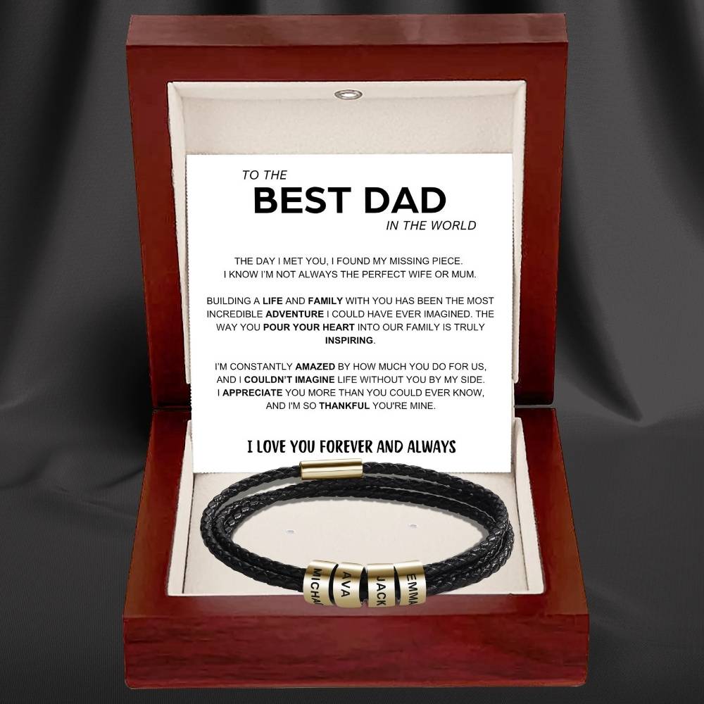 Best Dad In The World - Inner Circle Timeless Bracelet with Engraved Name Beads