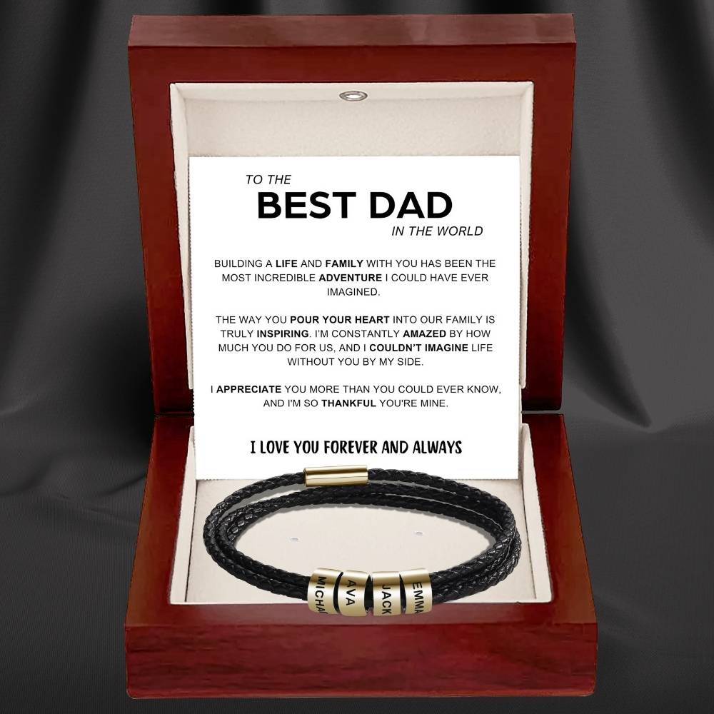 Best Dad In The World - Inner Circle Timeless Bracelet with Engraved Name Beads