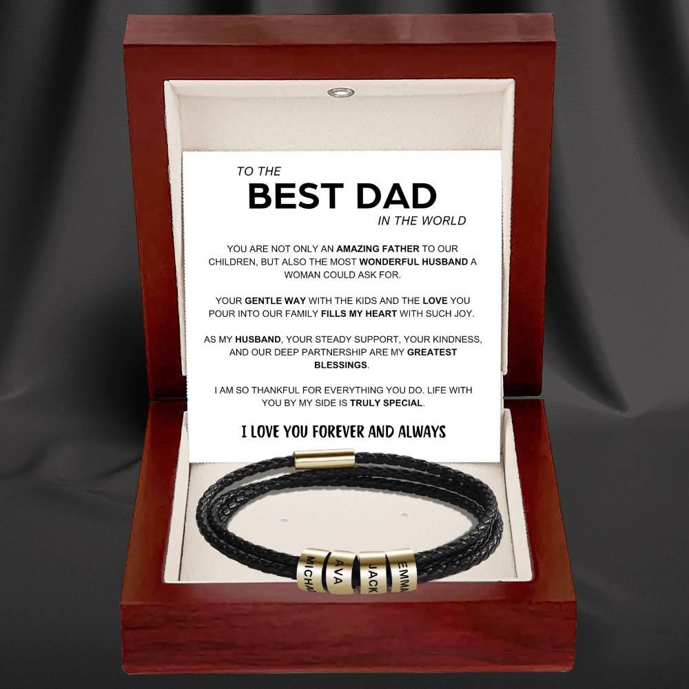 Best Dad In The World - Inner Circle Timeless Bracelet with Engraved Name Beads