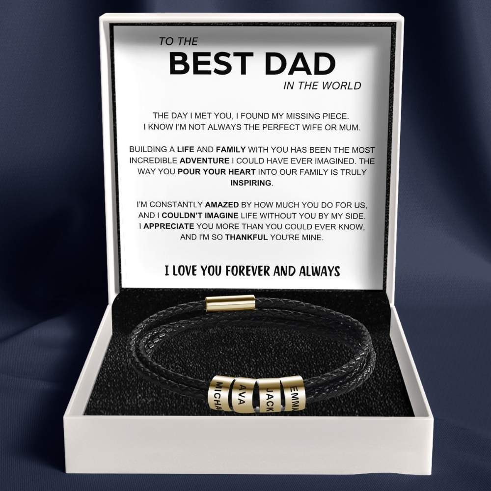 Best Dad In The World - Inner Circle Timeless Bracelet with Engraved Name Beads