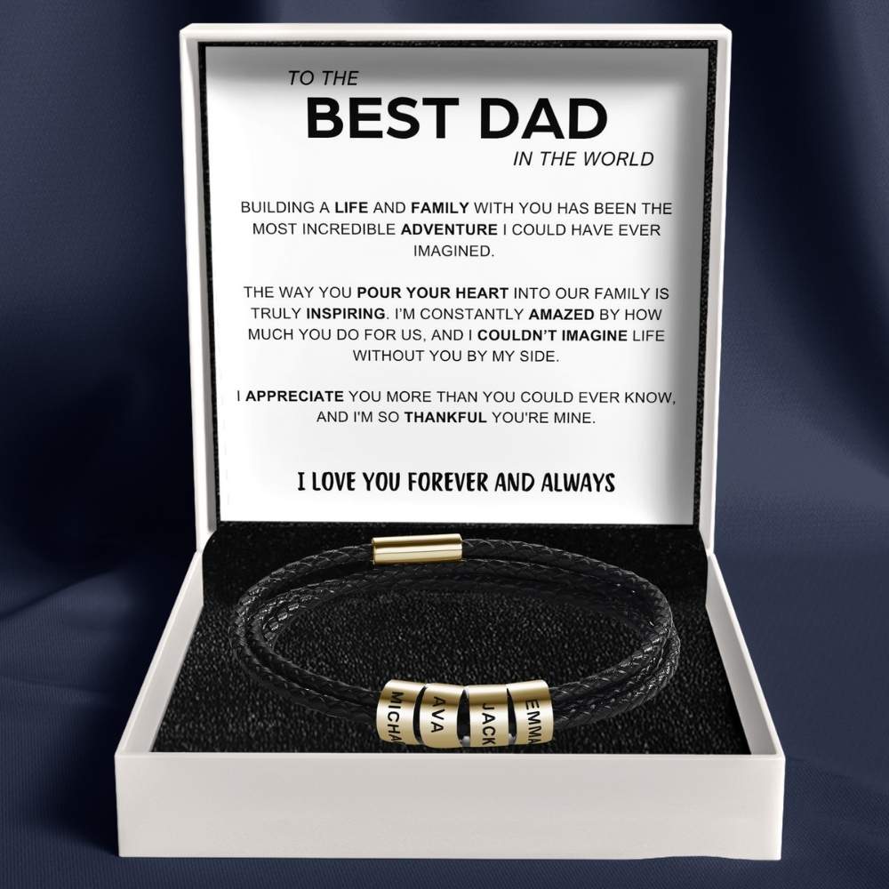 Best Dad In The World - Inner Circle Timeless Bracelet with Engraved Name Beads