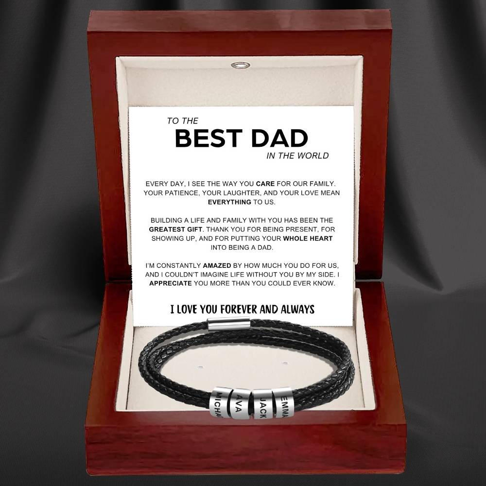 Best Dad In The World - Inner Circle Timeless Bracelet with Engraved Name Beads