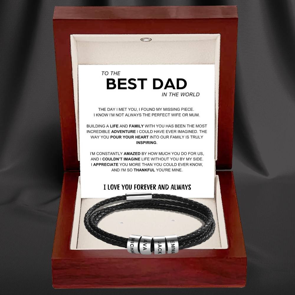 Best Dad In The World - Inner Circle Timeless Bracelet with Engraved Name Beads