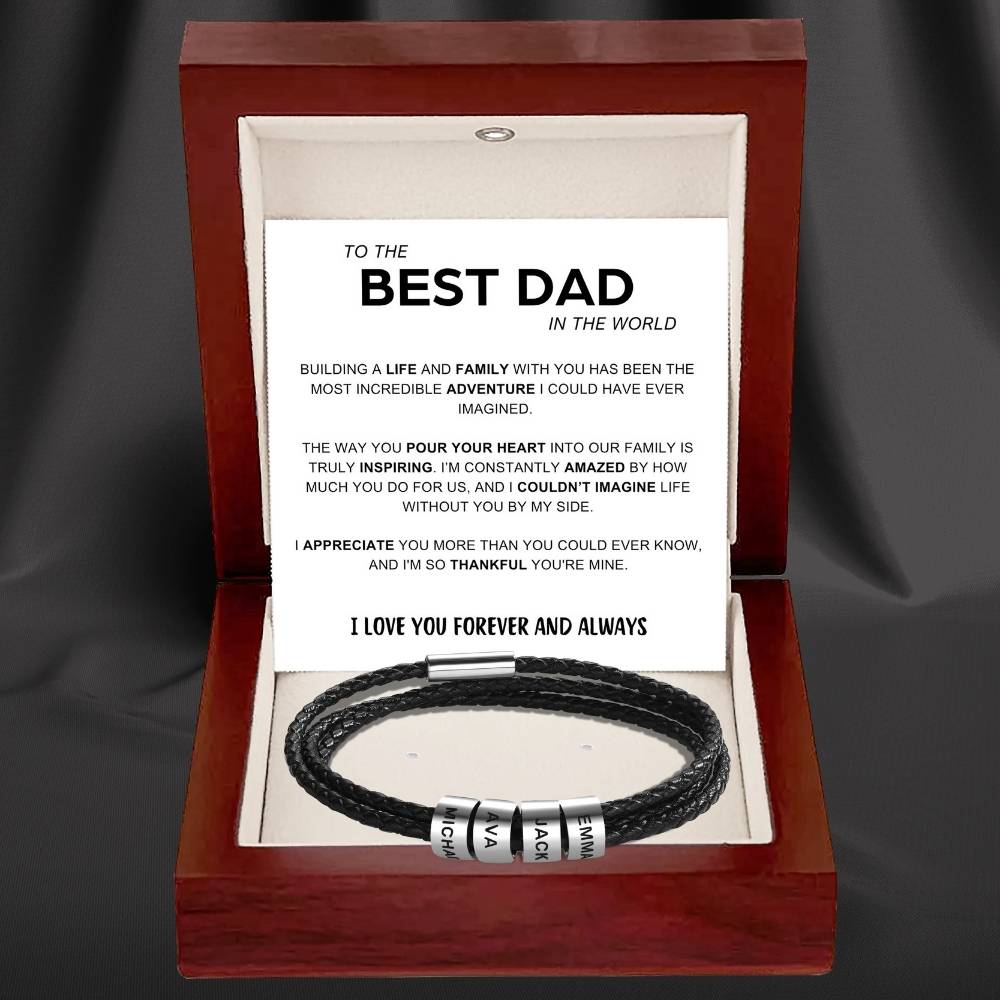 Best Dad In The World - Inner Circle Timeless Bracelet with Engraved Name Beads
