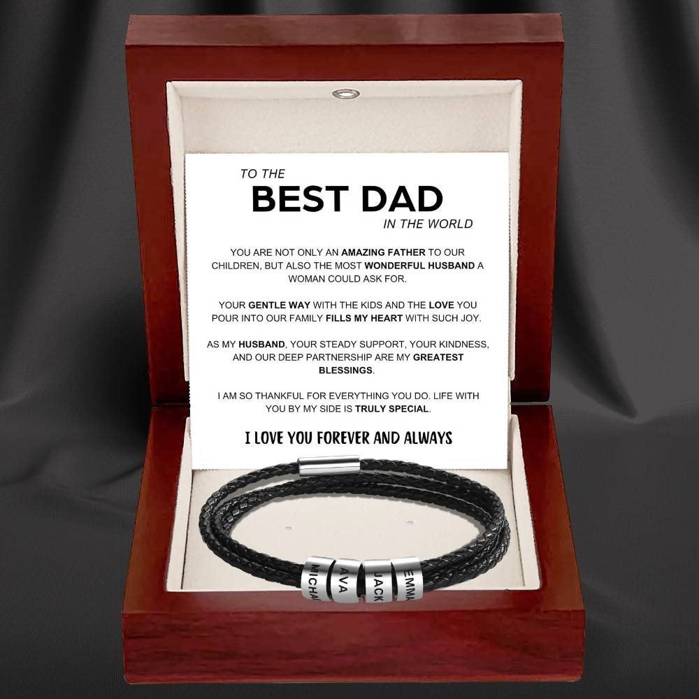 Best Dad In The World - Inner Circle Timeless Bracelet with Engraved Name Beads