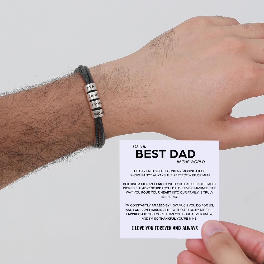 Best Dad In The World - Inner Circle Timeless Bracelet with Engraved Name Beads