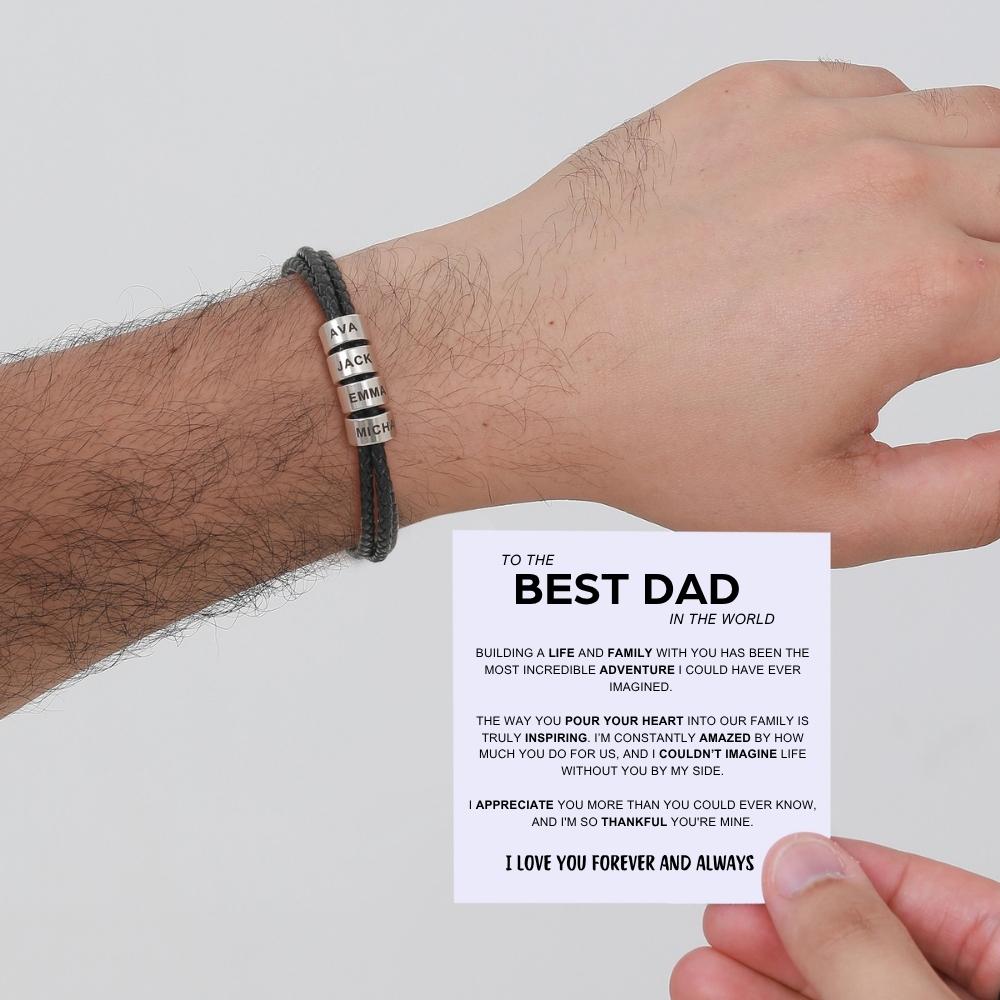 Best Dad In The World - Inner Circle Timeless Bracelet with Engraved Name Beads