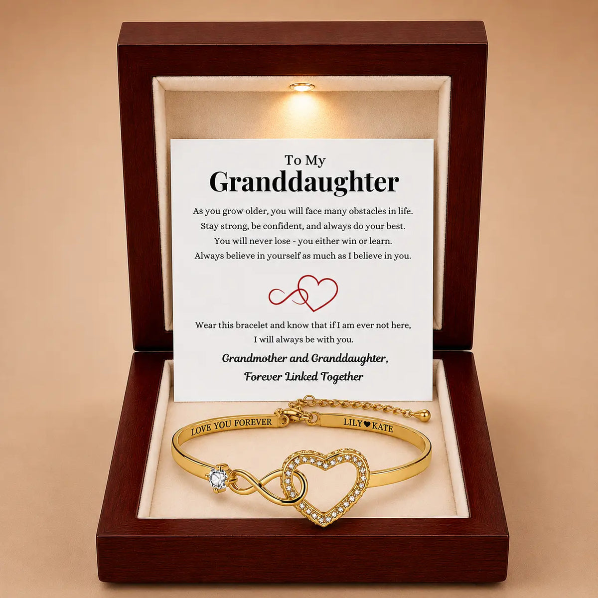 To My Granddaughter – Infinity Heart Name Bracelet