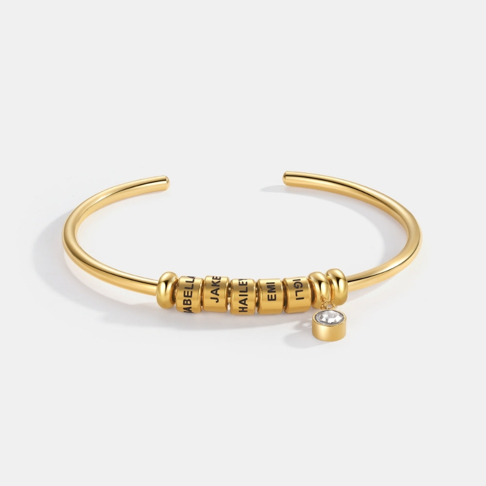 Best Mum In The World - Open Bangle Bracelet with Personalised Name Beads
