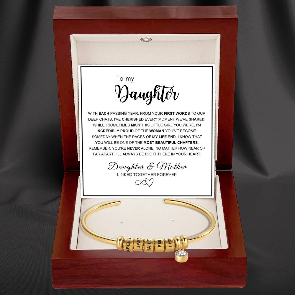 To My Daughter - Open Bangle Bracelet with Personalised Name Beads