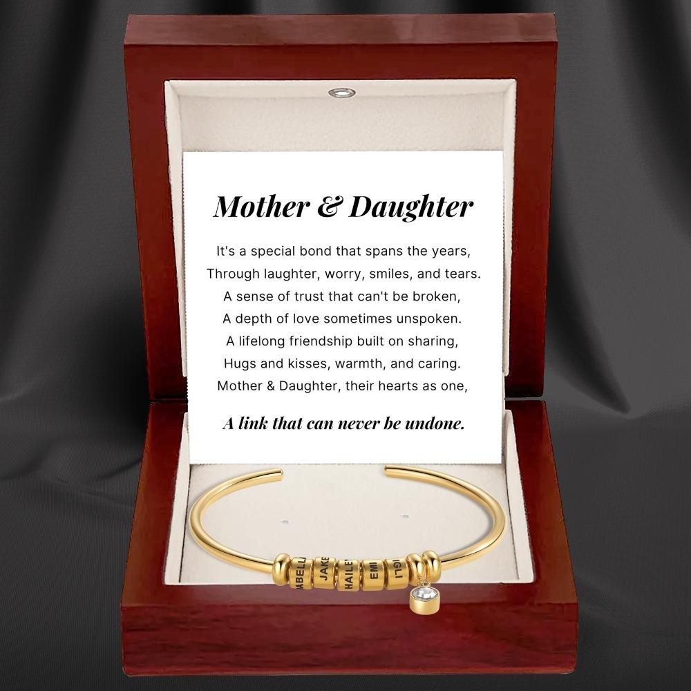 Mother & Daughter - Open Bangle Bracelet with Personalised Name Beads