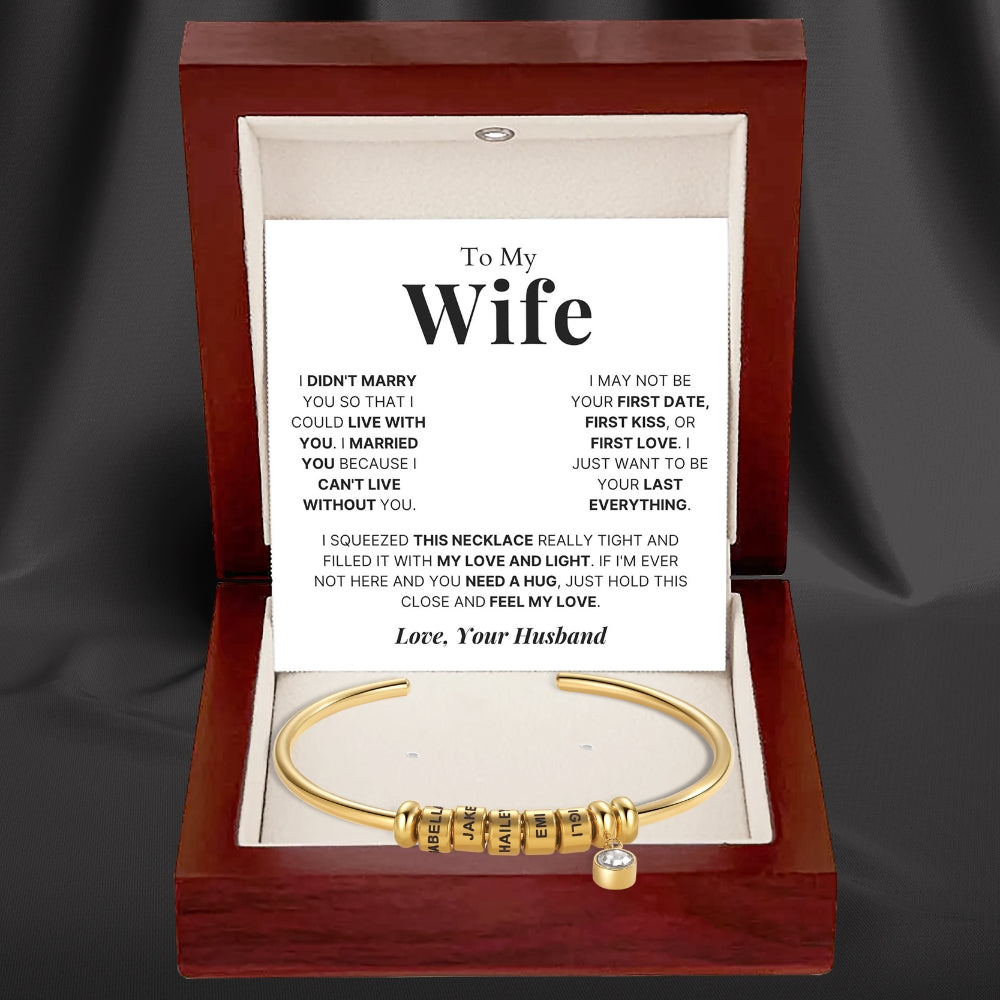 To My Wife - Open Bangle Bracelet with Personalised Name Beads