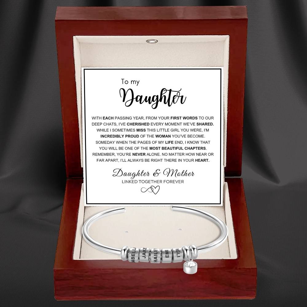 To My Daughter - Open Bangle Bracelet with Personalised Name Beads