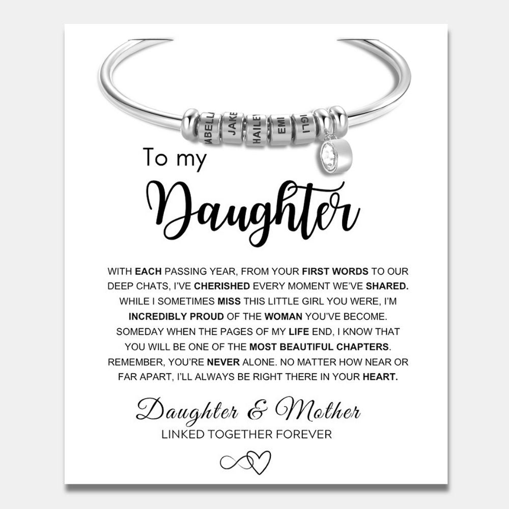 To My Daughter - Open Bangle Bracelet with Personalised Name Beads