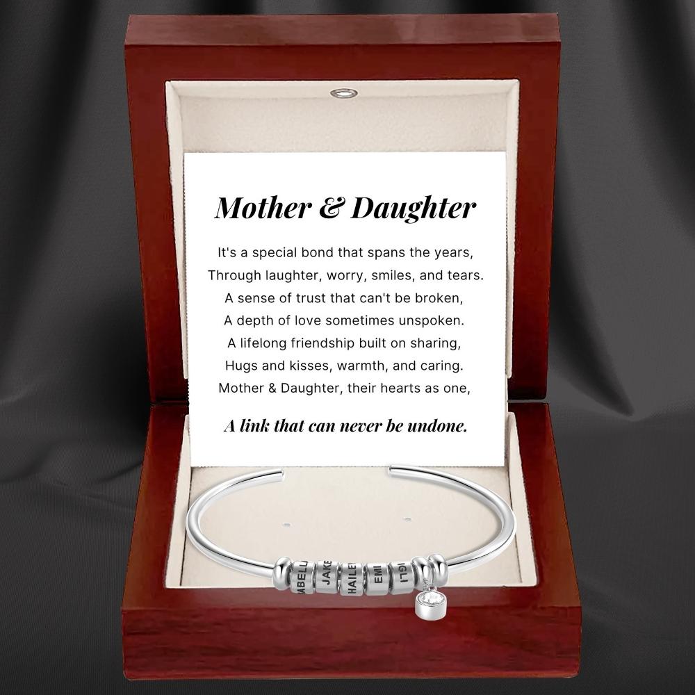Mother & Daughter - Open Bangle Bracelet with Personalised Name Beads