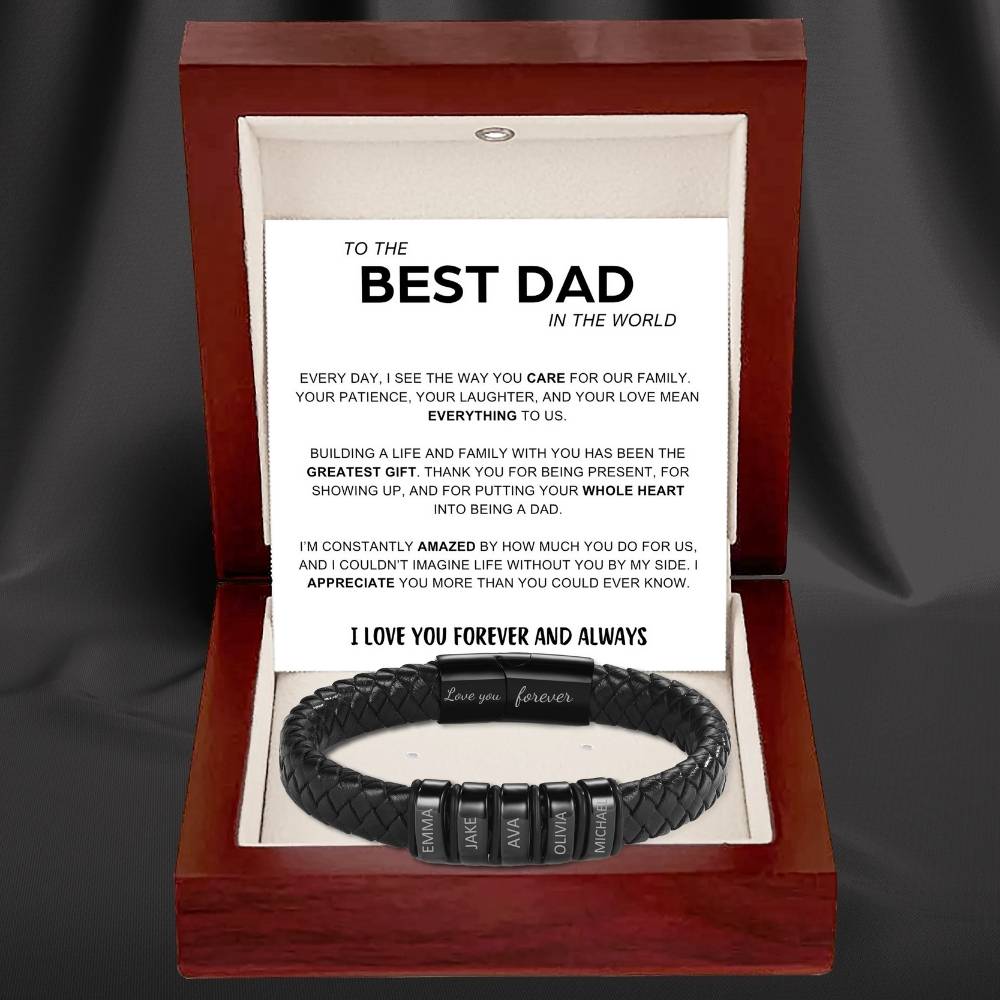 Best Dad In The World – Inner Circle Classic Bracelet with Engraved Name Beads