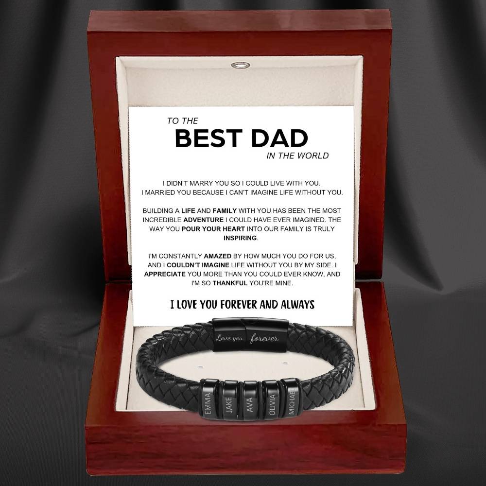 Best Dad In The World – Inner Circle Classic Bracelet with Engraved Name Beads