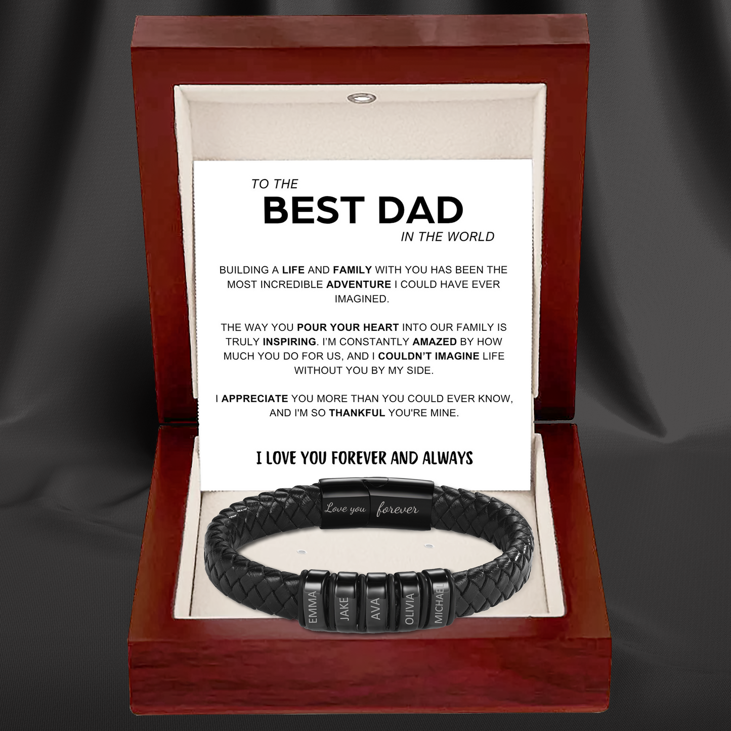Best Dad In The World – Inner Circle Classic Bracelet with Engraved Name Beads