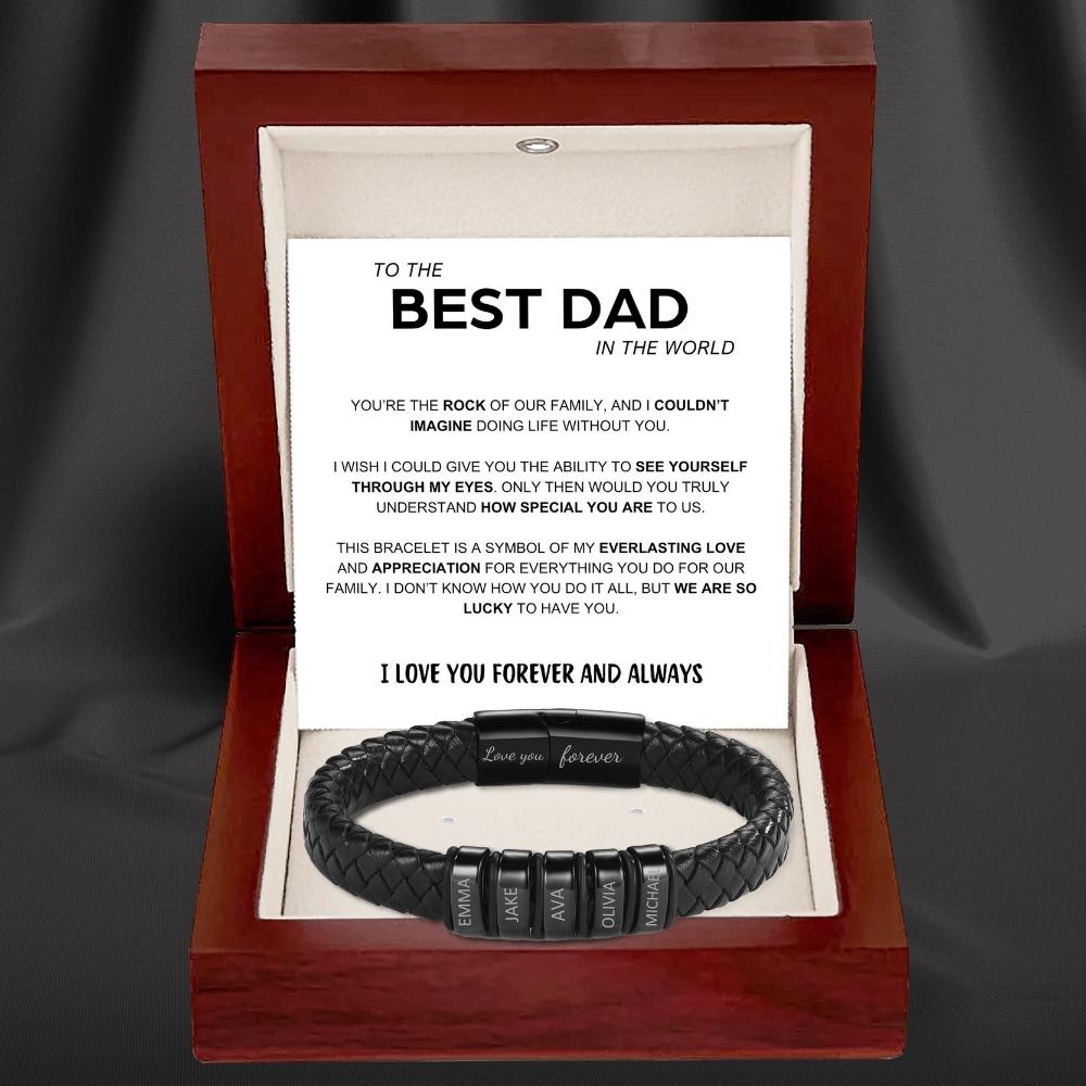Best Dad In The World – Inner Circle Classic Bracelet with Engraved Name Beads