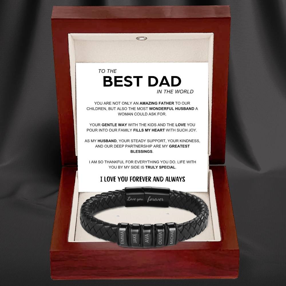 Best Dad In The World – Inner Circle Classic Bracelet with Engraved Name Beads