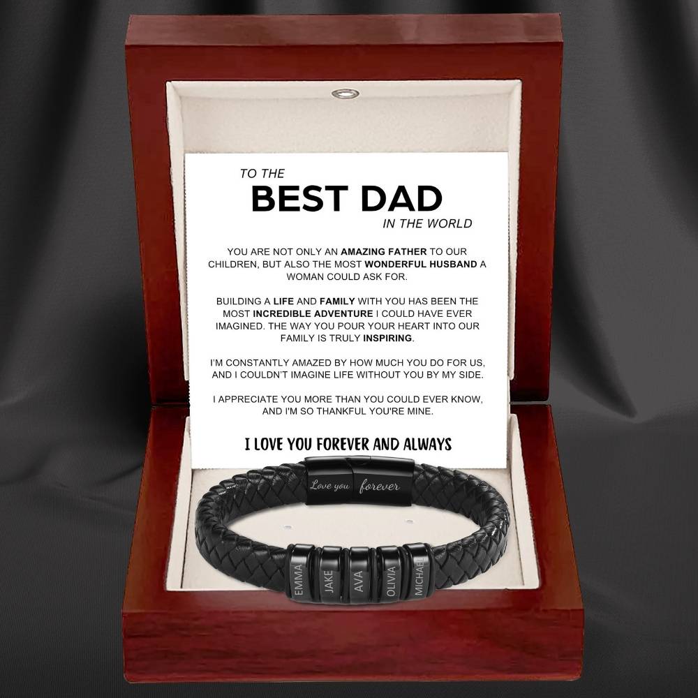 Best Dad In The World – Inner Circle Classic Bracelet with Engraved Name Beads
