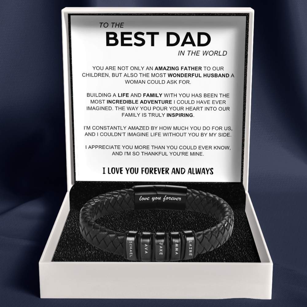Best Dad In The World – Inner Circle Classic Bracelet with Engraved Name Beads
