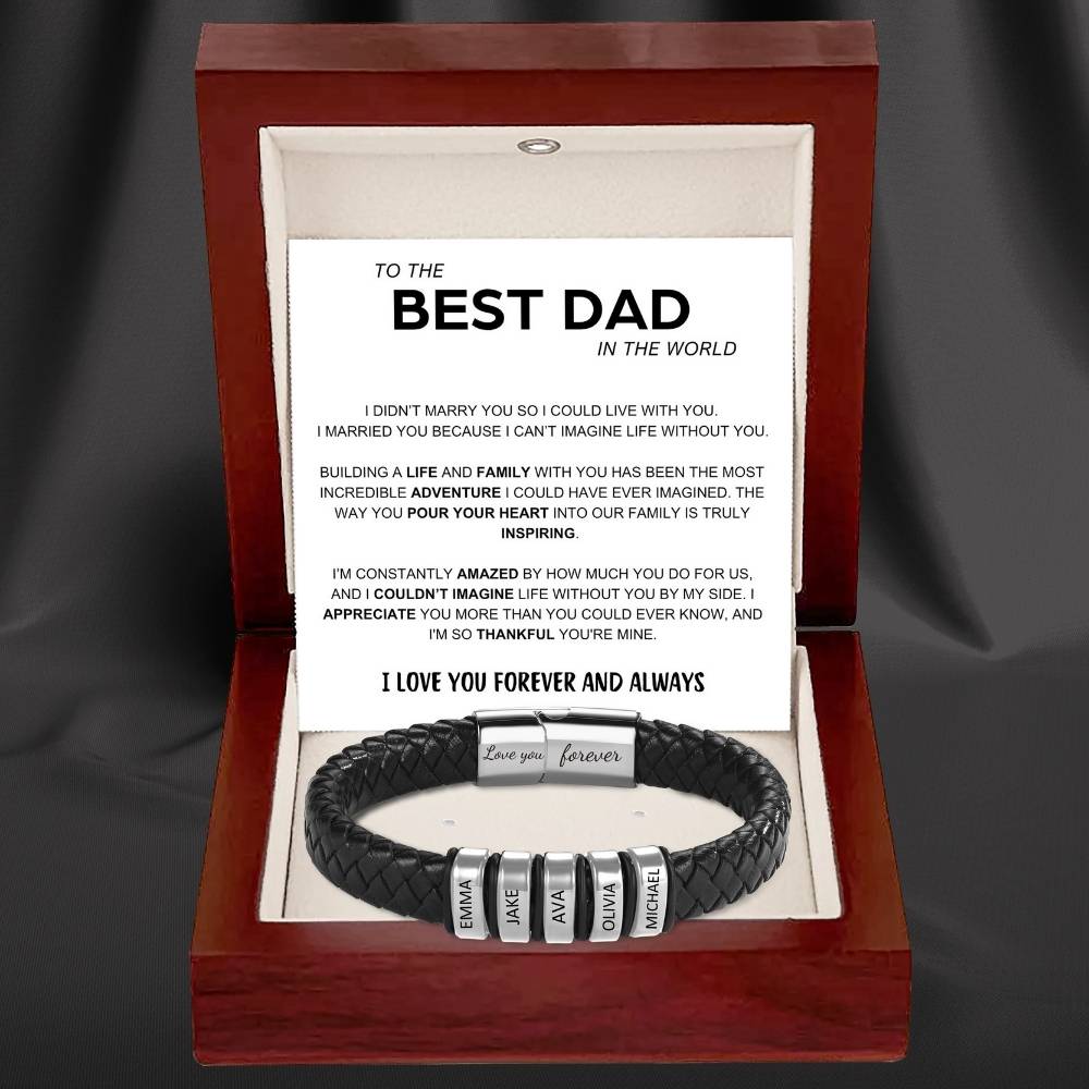 Best Dad In The World – Inner Circle Classic Bracelet with Engraved Name Beads