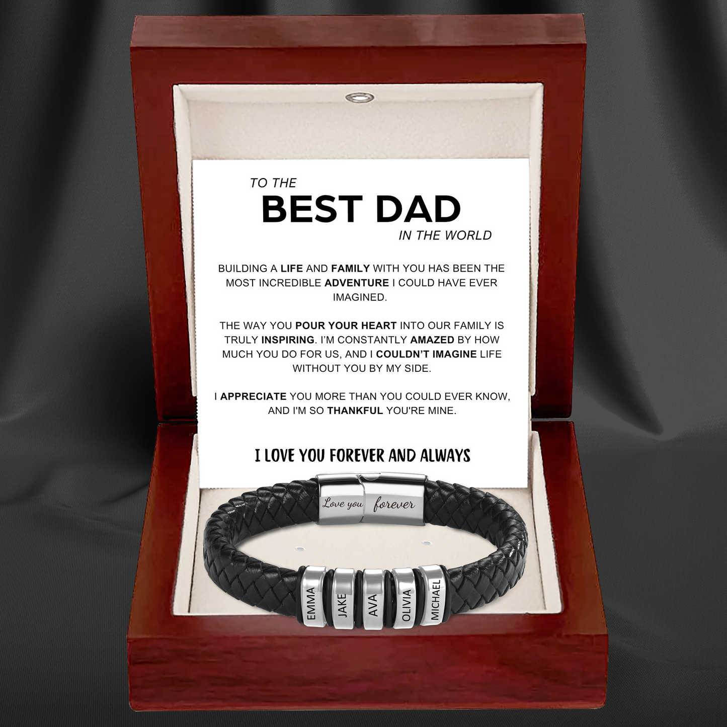 Best Dad In The World – Inner Circle Classic Bracelet with Engraved Name Beads