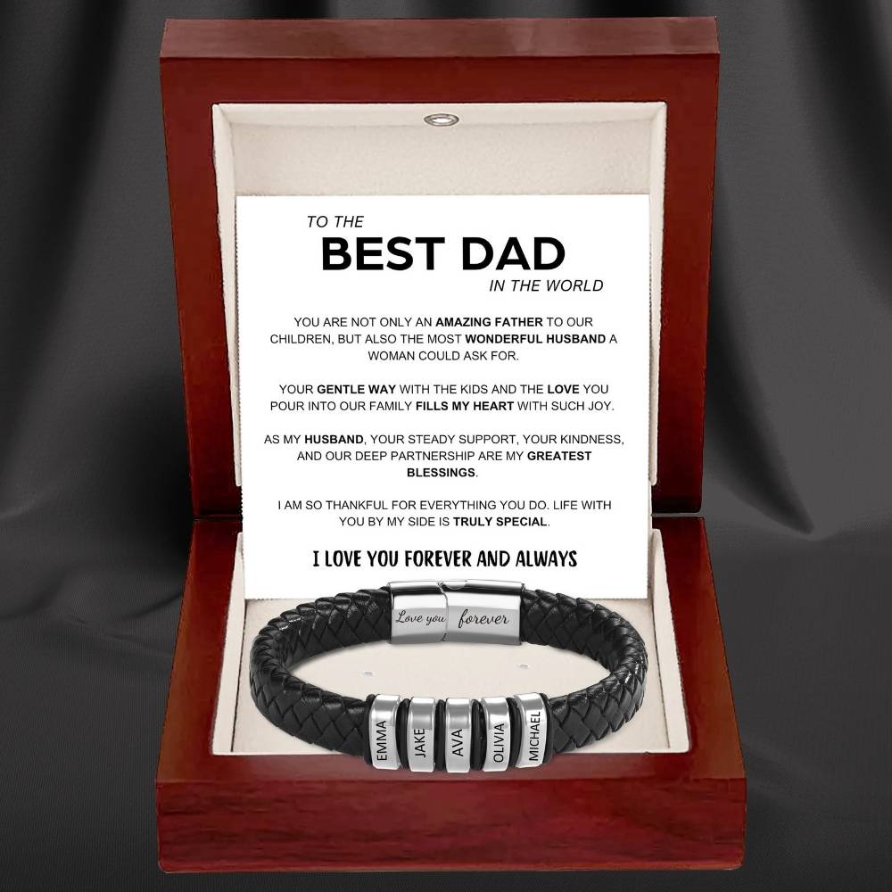 Best Dad In The World – Inner Circle Classic Bracelet with Engraved Name Beads