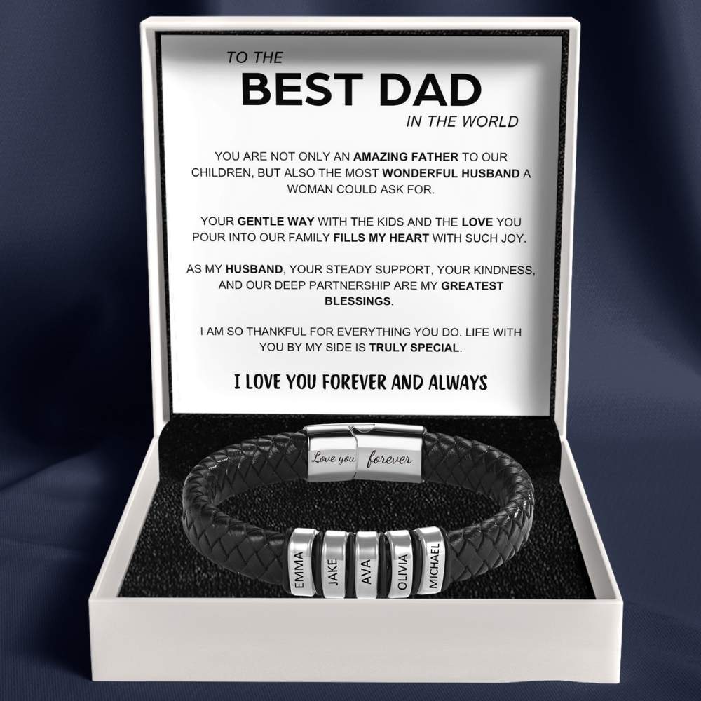 Best Dad In The World – Inner Circle Classic Bracelet with Engraved Name Beads