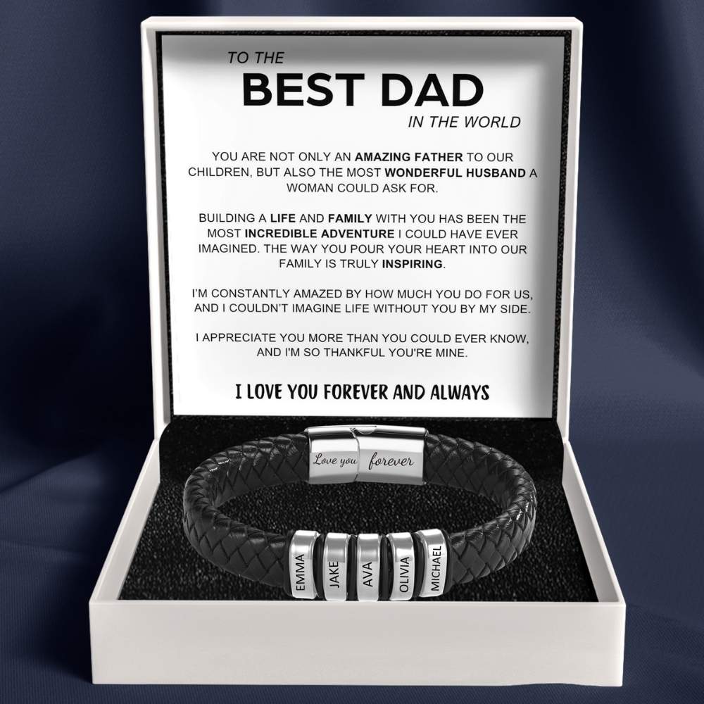 Best Dad In The World – Inner Circle Classic Bracelet with Engraved Name Beads