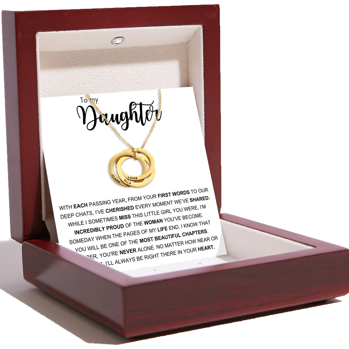 To My Daughter - Interlocking Rings Necklace with Personalised Names