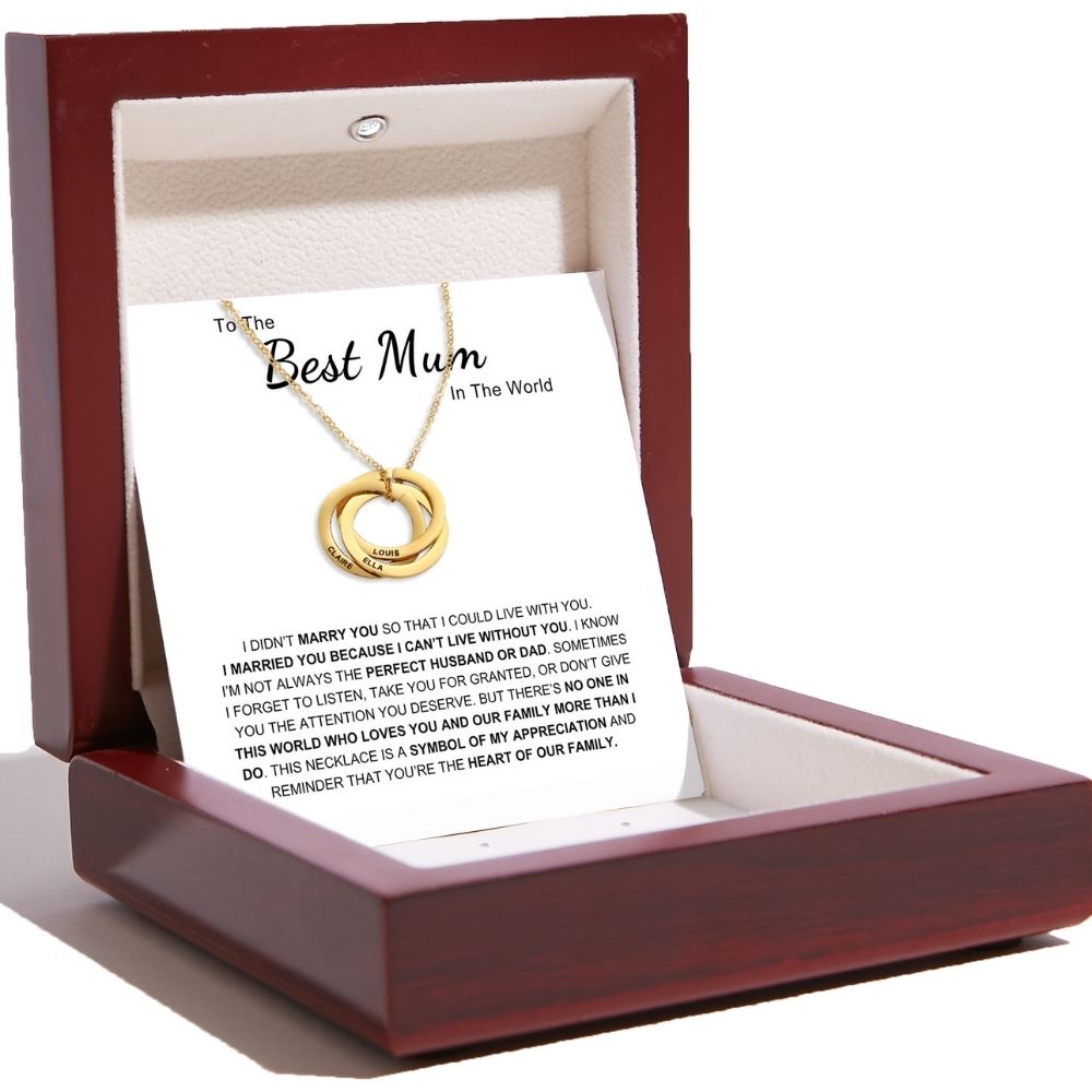Best Mum In The World - Interlocking Rings Necklace with Personalised Names
