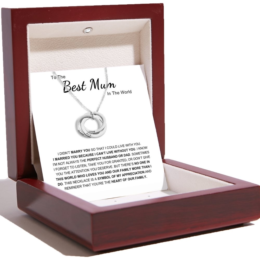 Best Mum In The World - Interlocking Rings Necklace with Personalised Names