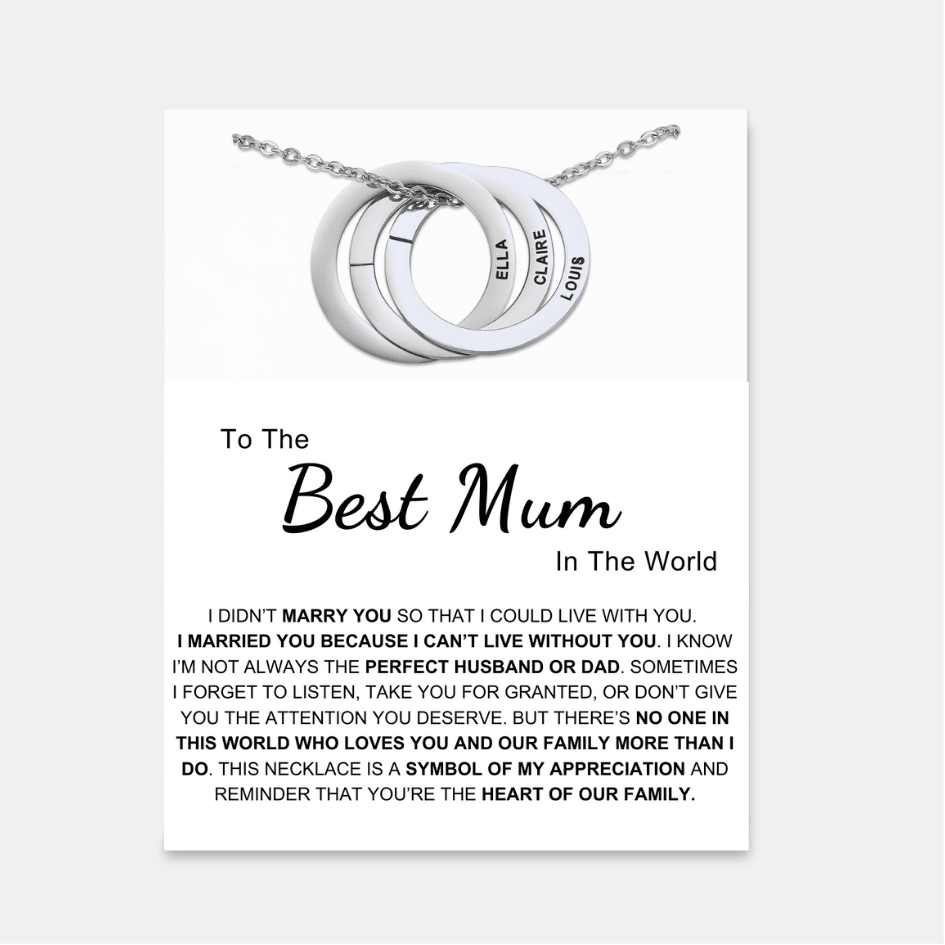Best Mum In The World - Interlocking Rings Necklace with Personalised Names