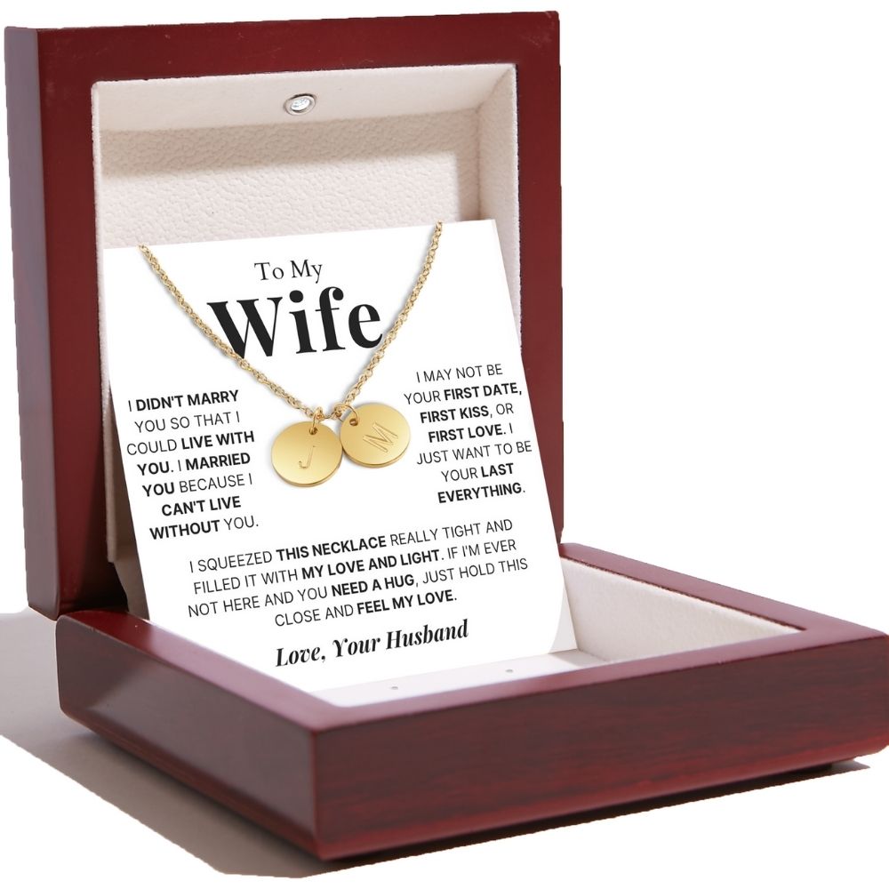 To My Wife - Disc Necklace With Engraved Initials
