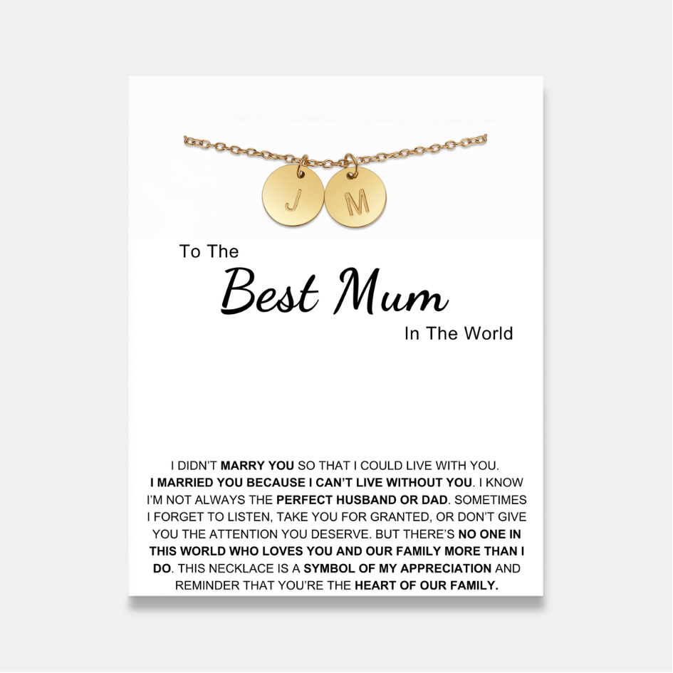 Best Mum In The World - Disc Necklace With Engraved Initials
