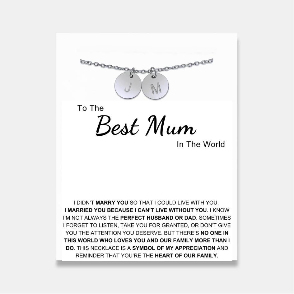 Best Mum In The World - Disc Necklace With Engraved Initials