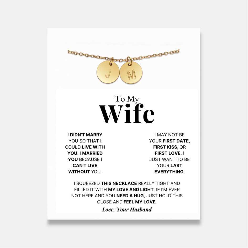 To My Wife - Disc Necklace With Engraved Initials