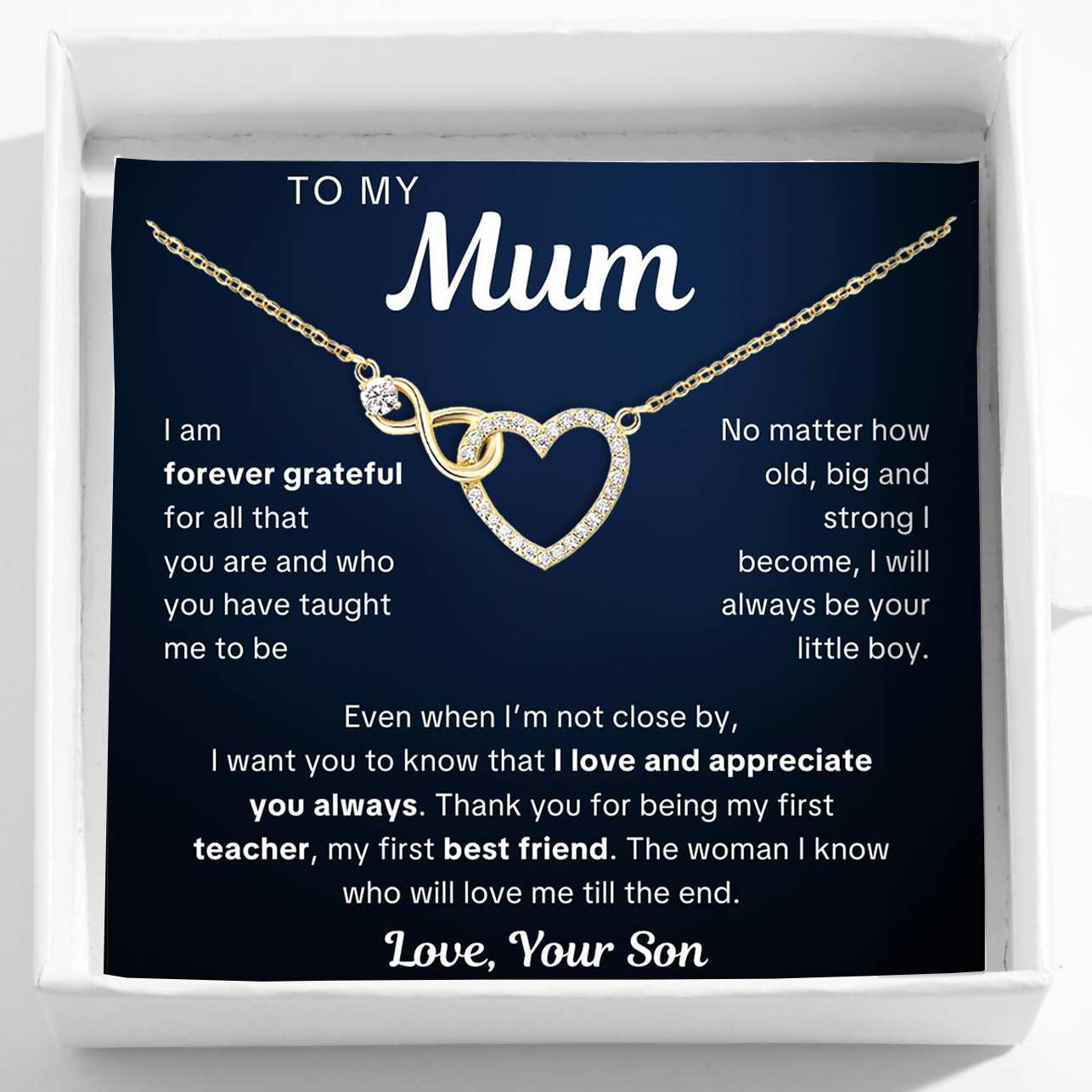 To My Mum – Infinity Heart Necklace & Card