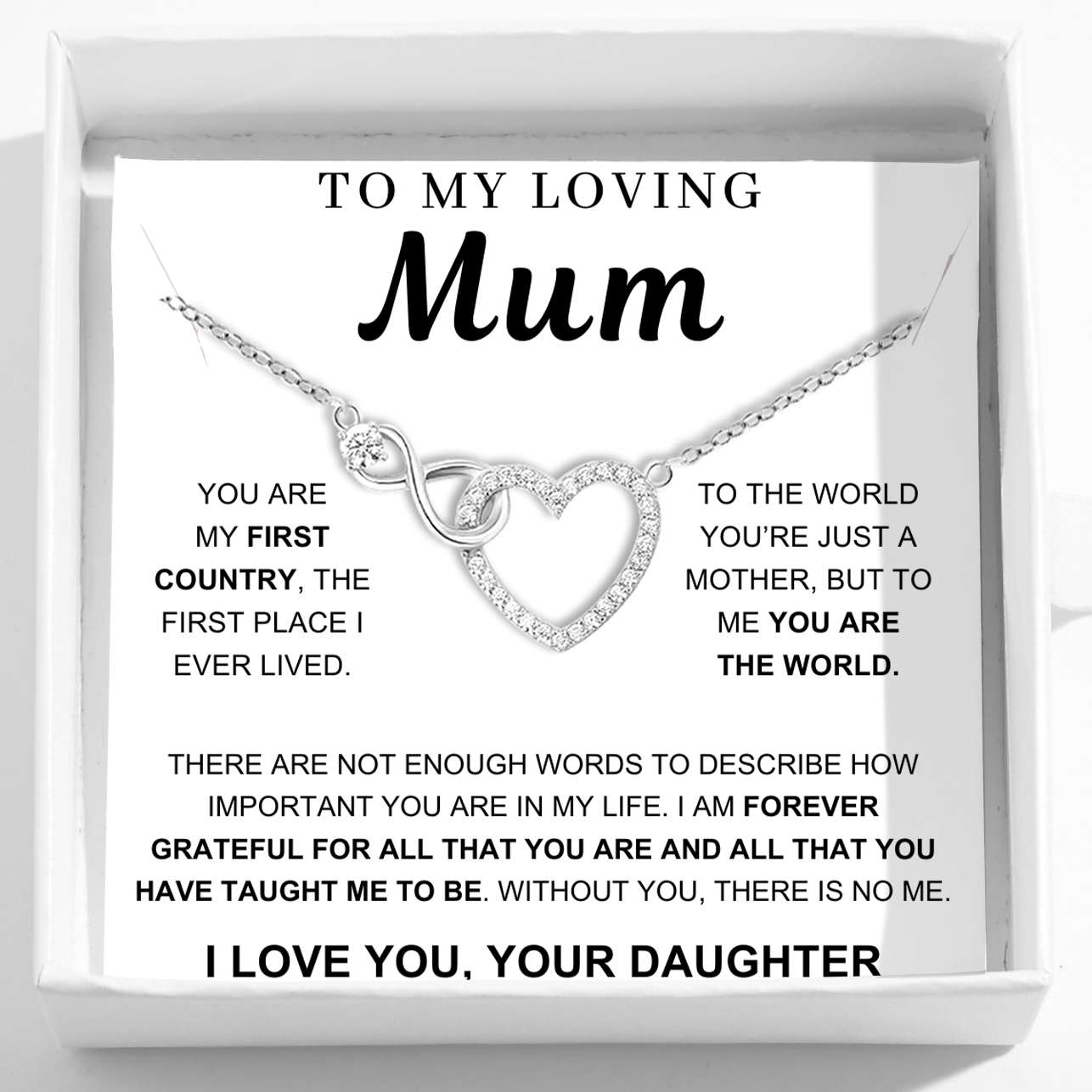 To My Mum – Infinity Heart Necklace & Card