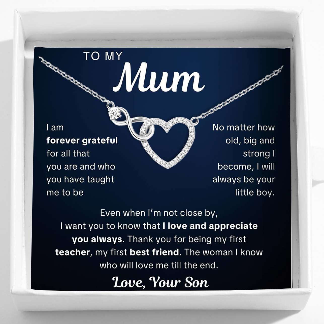To My Mum – Infinity Heart Necklace & Card