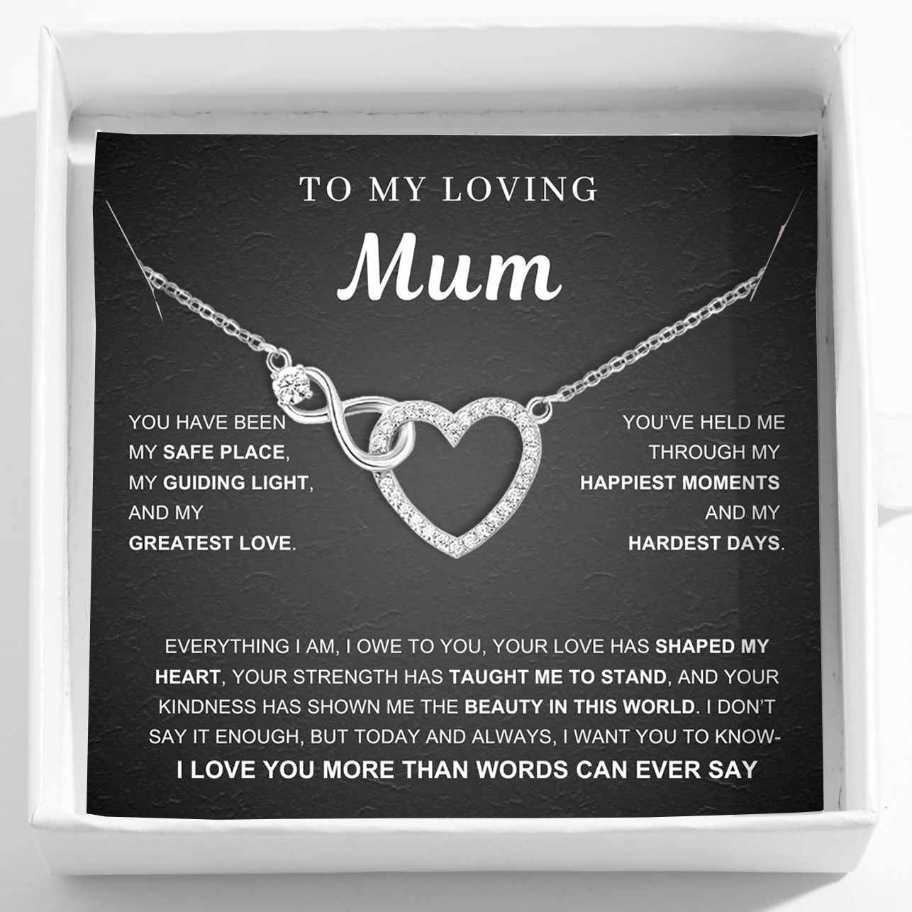 To My Mum – Infinity Heart Necklace & Card